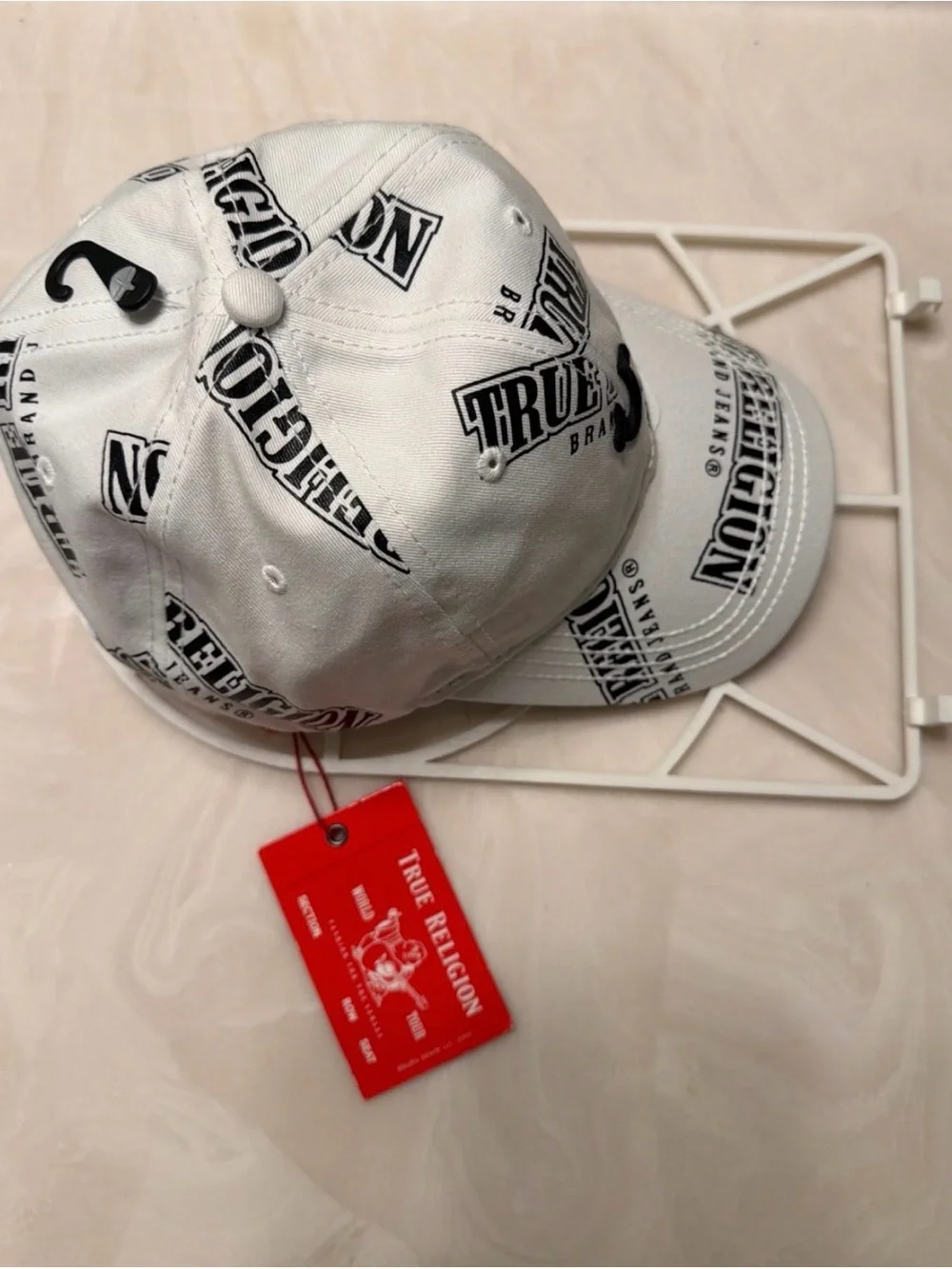 True Religion White Baseball Cap with Black Logo Print